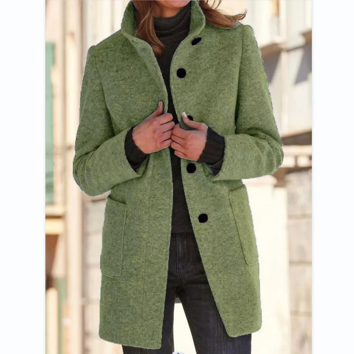 Women quilted winter coat button front stand collar long tailored fit