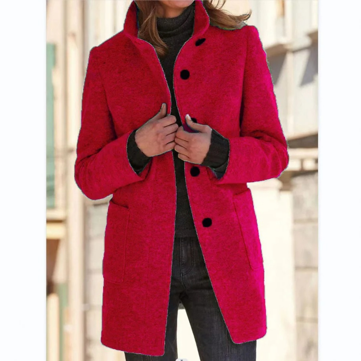 Women quilted winter coat button front stand collar long tailored fit