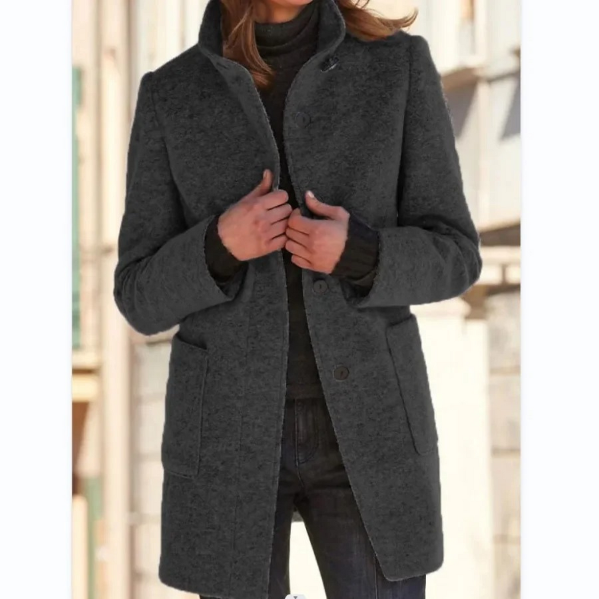 Women quilted winter coat button front stand collar long tailored fit