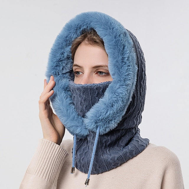 Balaclava Hoodie | Unisex Knit, Faux Fur Lined | Winter Face Cover