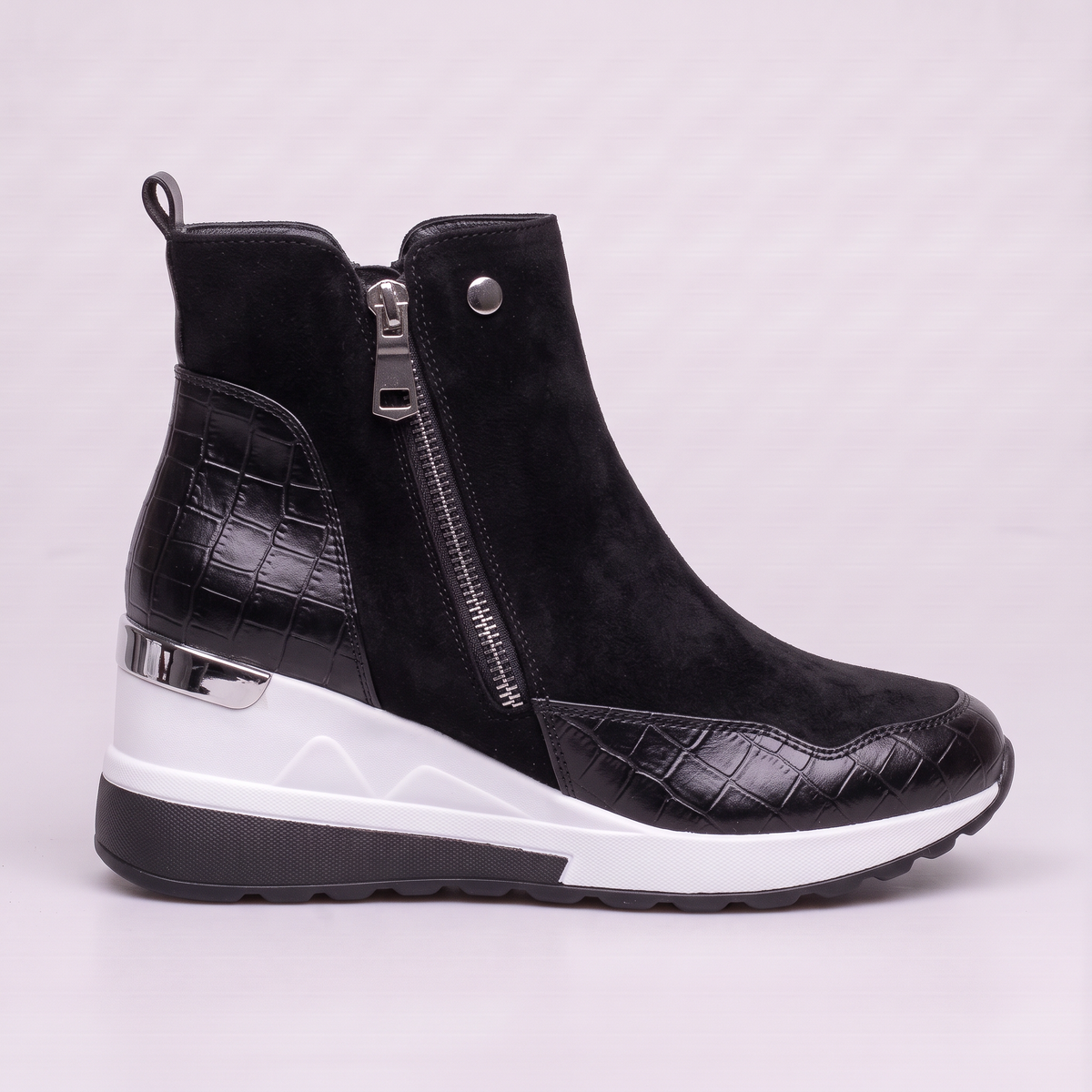 Women Suede Wedge Boots Zip Closure
