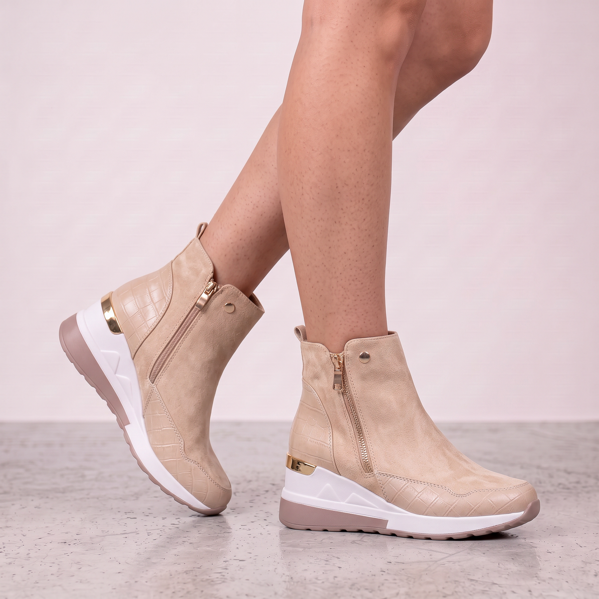 Women Suede Wedge Boots Zip Closure