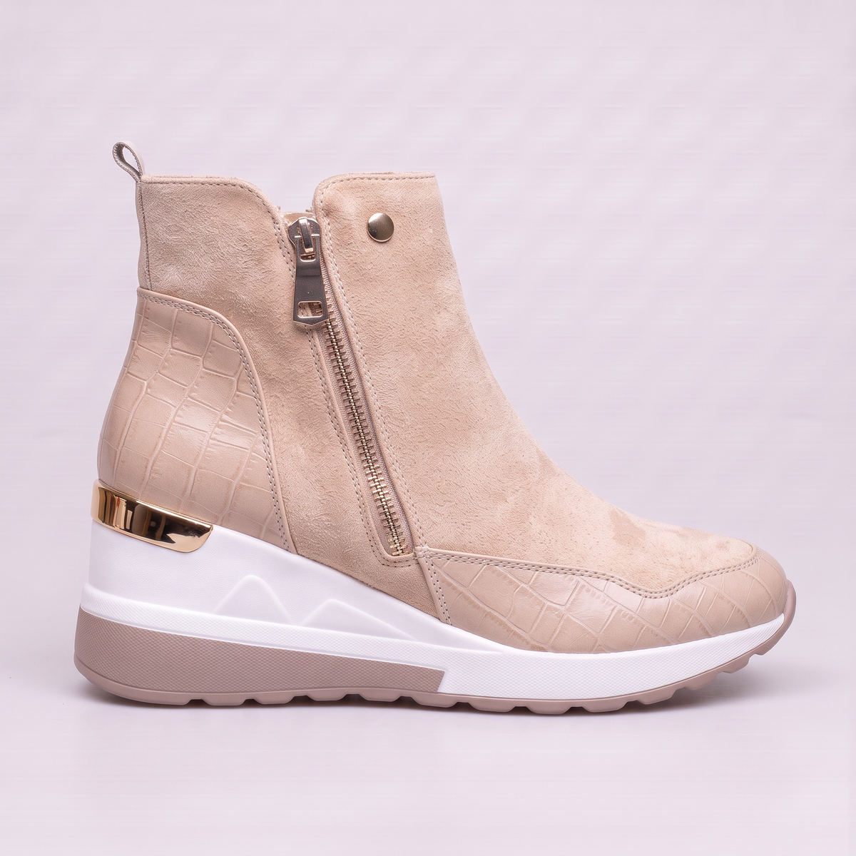 Women Suede Wedge Boots Zip Closure