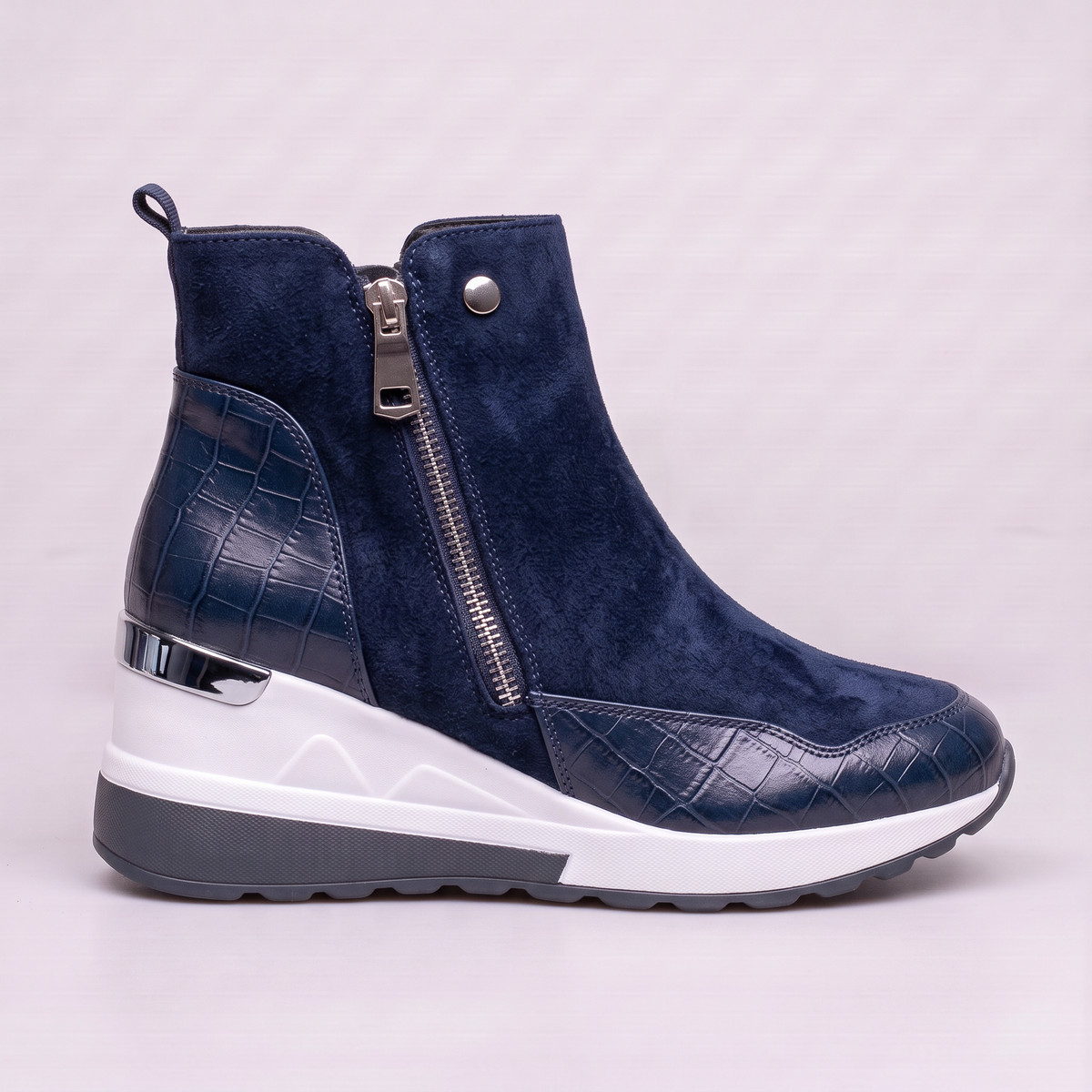 Women Suede Wedge Boots Zip Closure