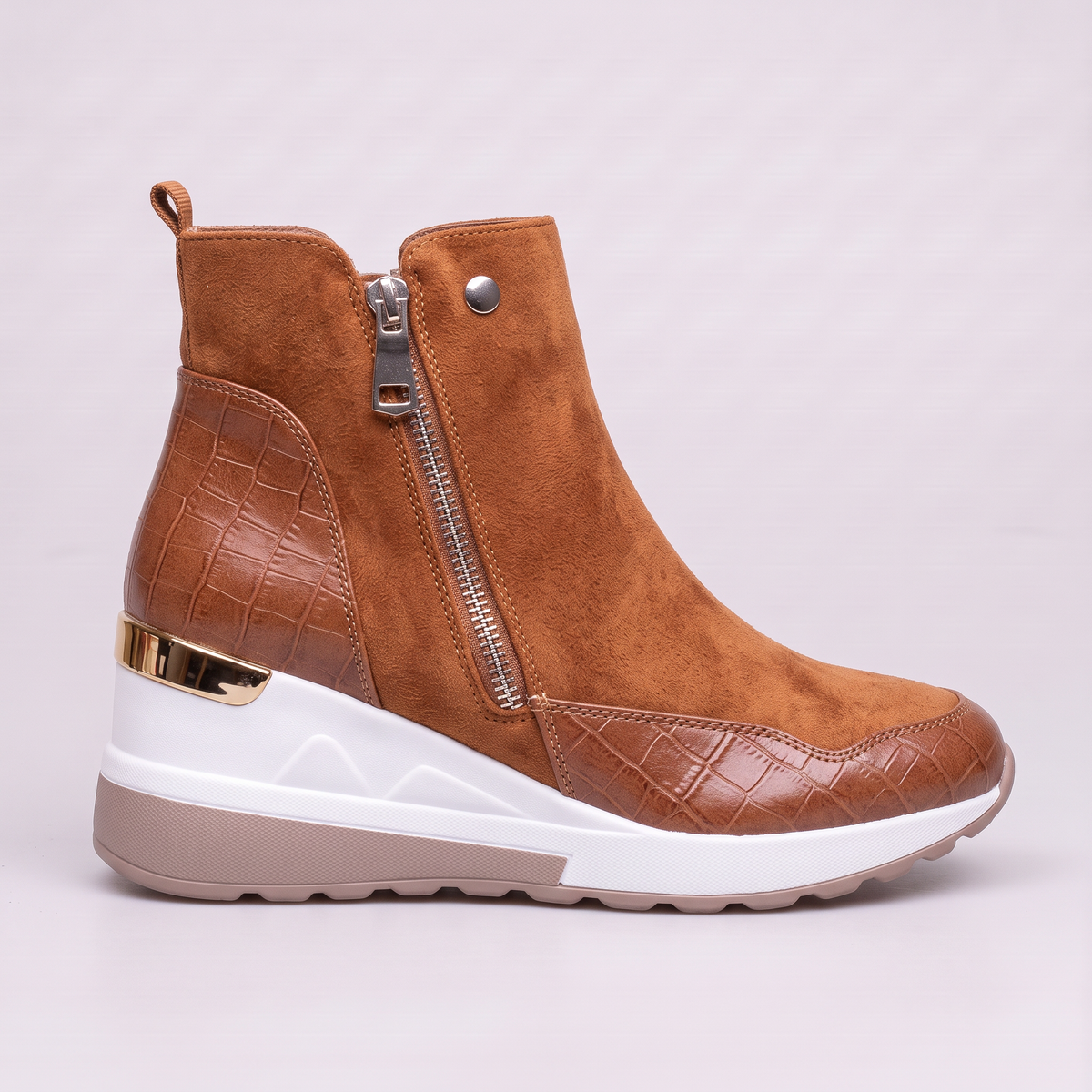 Women Suede Wedge Boots Zip Closure