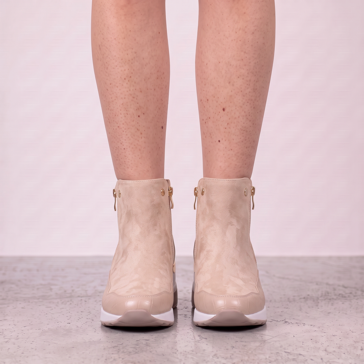 Women Suede Wedge Boots Zip Closure