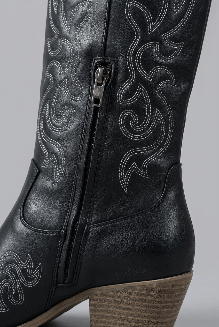 Women Knee-High Boots Pointed Toe Western Embroidery