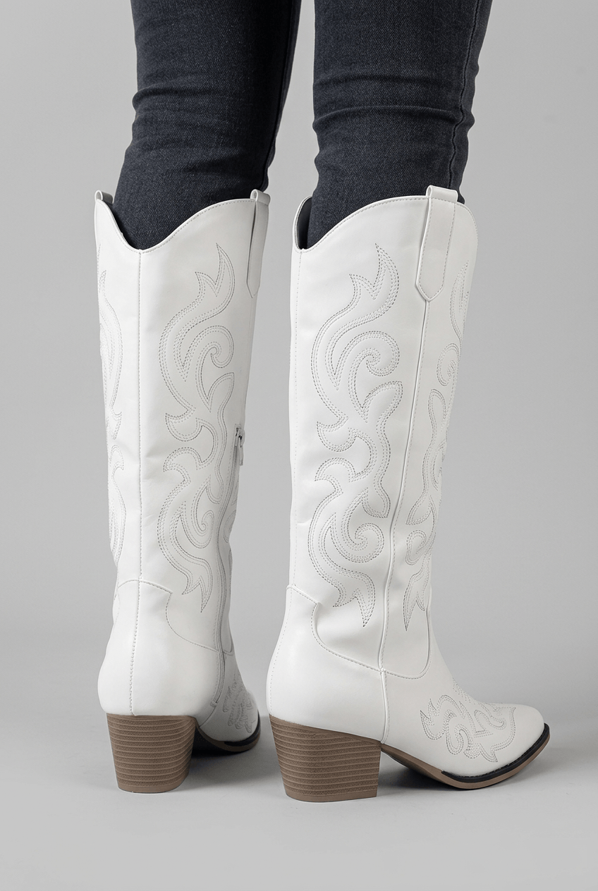 Women Knee-High Boots Pointed Toe Western Embroidery