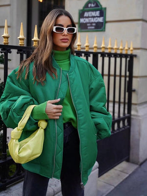 Oversized Bomber Jacket Women | Black, Relaxed Fit
