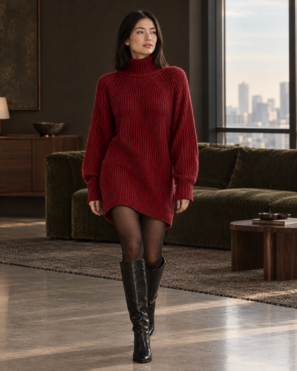 Jumper Dress Women | Ribbed Knit, High Neck | Long Sleeve, Cozy Fit
