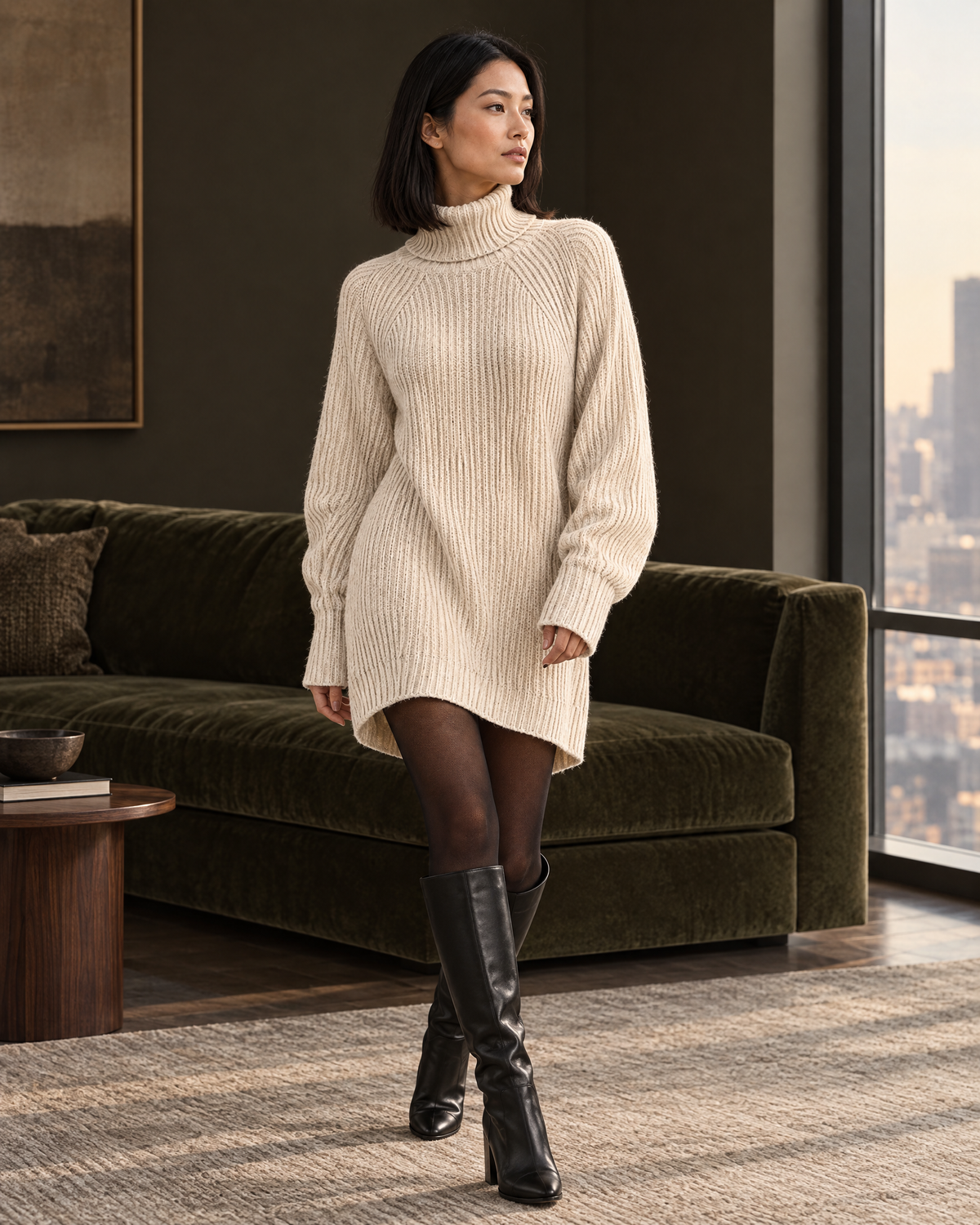 Jumper Dress Women | Ribbed Knit, High Neck | Long Sleeve, Cozy Fit
