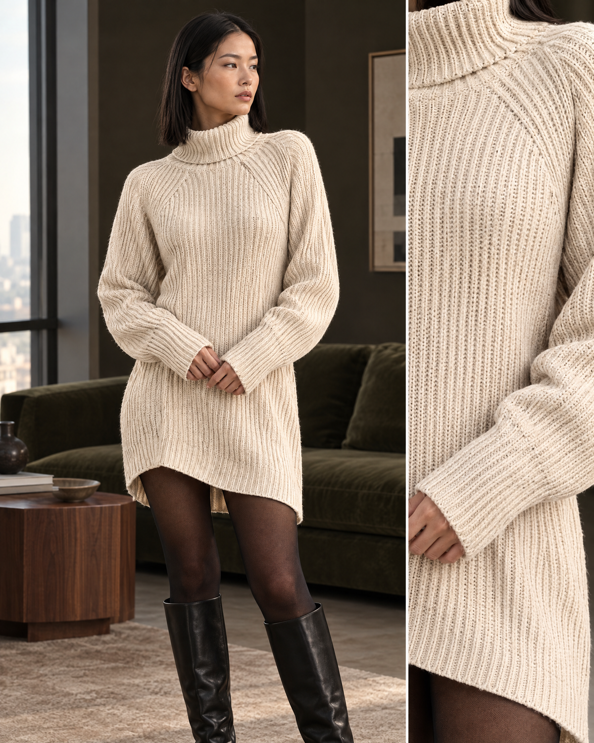 Jumper Dress Women | Ribbed Knit, High Neck | Long Sleeve, Cozy Fit