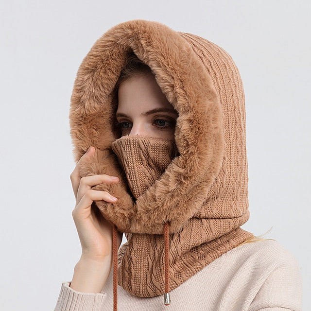 Balaclava Hoodie | Unisex Knit, Faux Fur Lined | Winter Face Cover