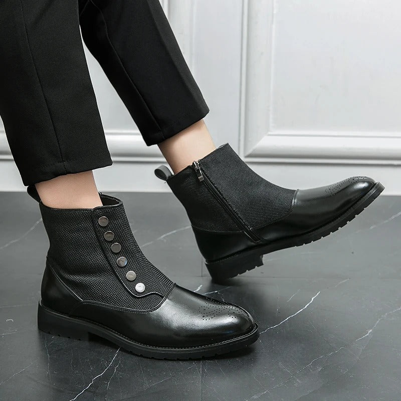 Men's Ankle Boots | Black Zip-Up, Brogue Detail