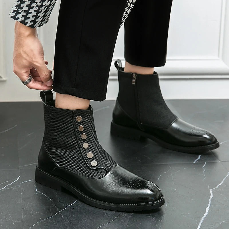 Men's Ankle Boots | Black Zip-Up, Brogue Detail