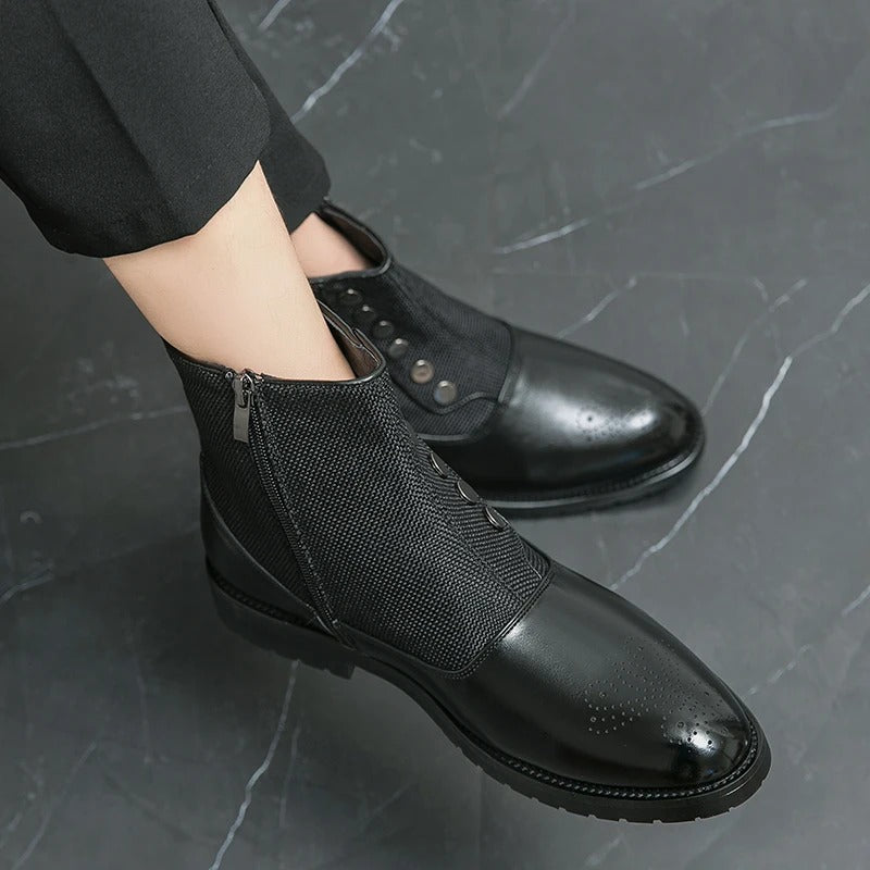 Men's Ankle Boots | Black Zip-Up, Brogue Detail