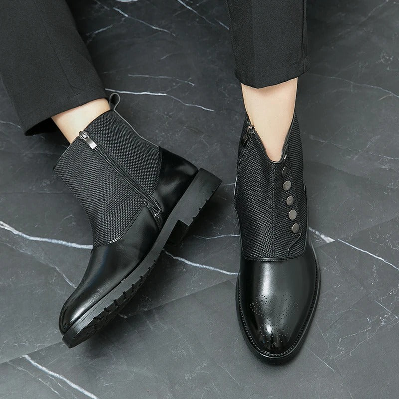 Men's Ankle Boots | Black Zip-Up, Brogue Detail