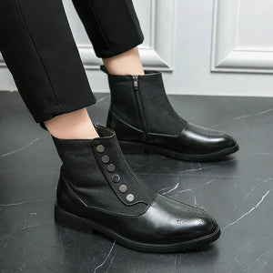 Men's Ankle Boots | Black Zip-Up, Brogue Detail