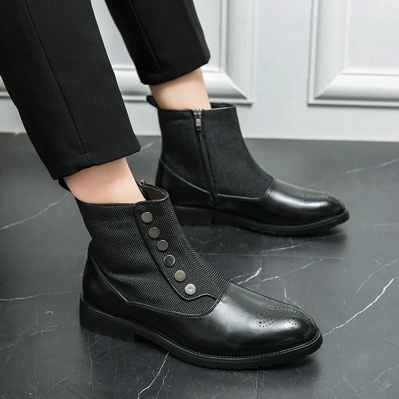 Men's Ankle Boots | Black Zip-Up, Brogue Detail