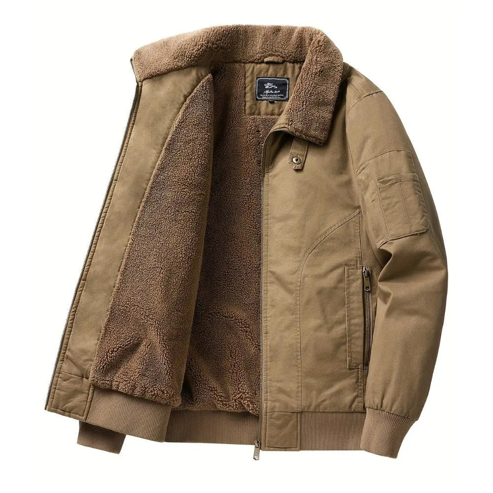 Sherpa bomber jacket for men with sherpa collar and full zip front
