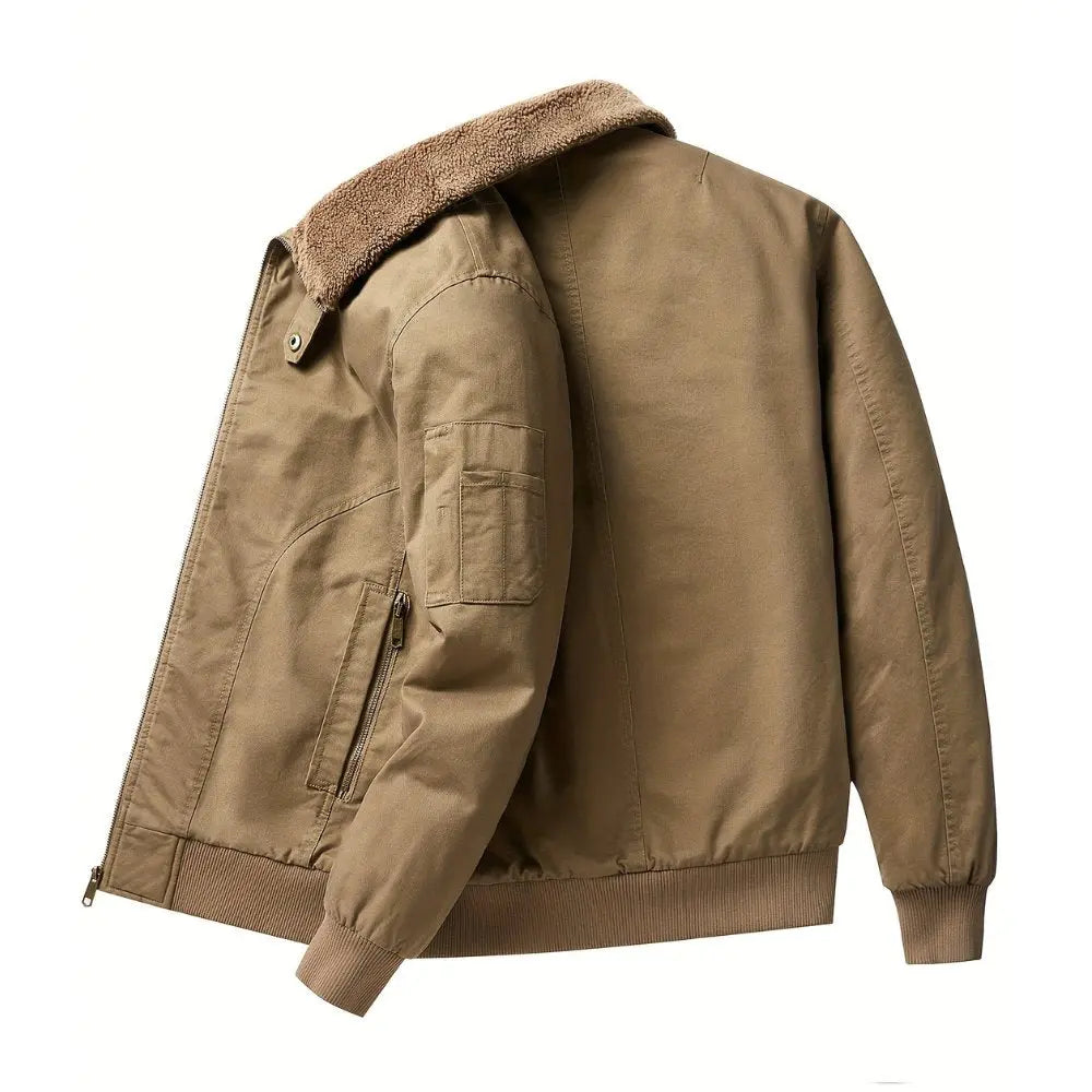 Sherpa bomber jacket for men with sherpa collar and full zip front