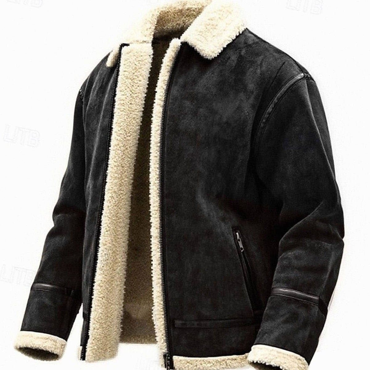 Sherpa bomber jacket mens with full zip and cream sherpa lining