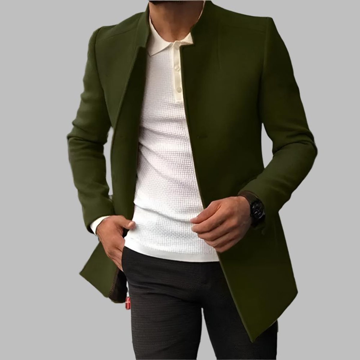 Men's Wool Jacket | Slim-Fit, Collarless, Open Front