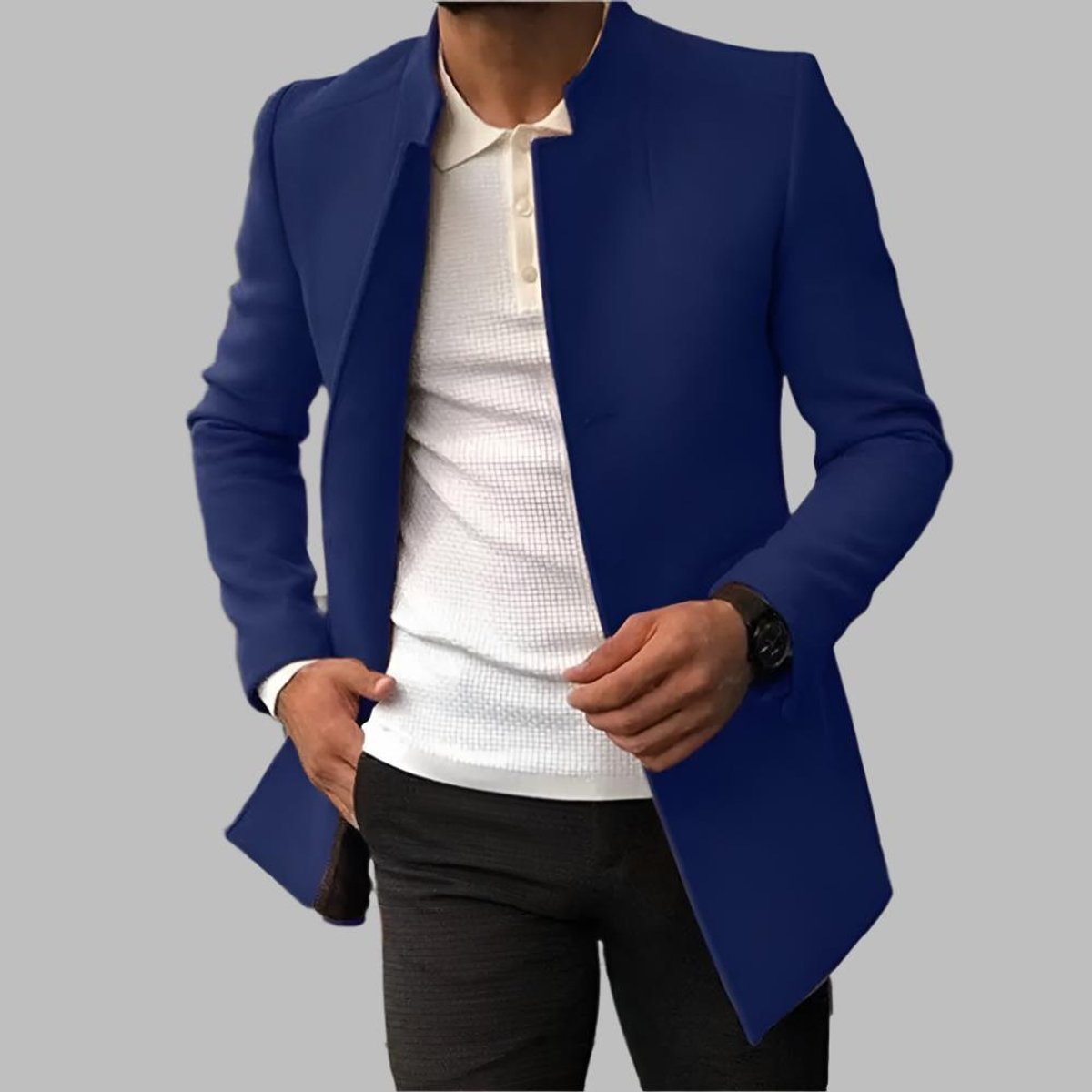 Men's Wool Jacket | Slim-Fit, Collarless, Open Front