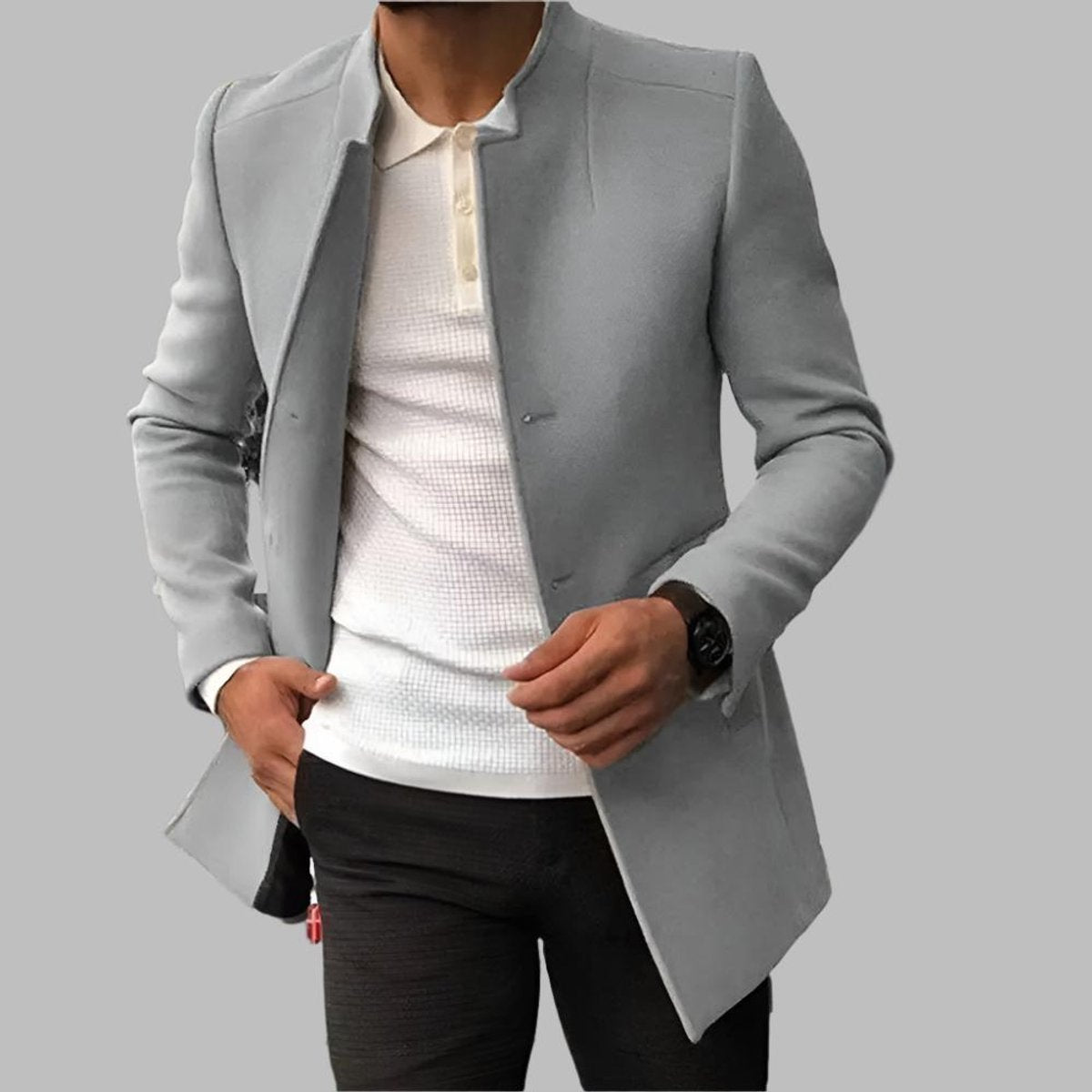 Men's Wool Jacket | Slim-Fit, Collarless, Open Front