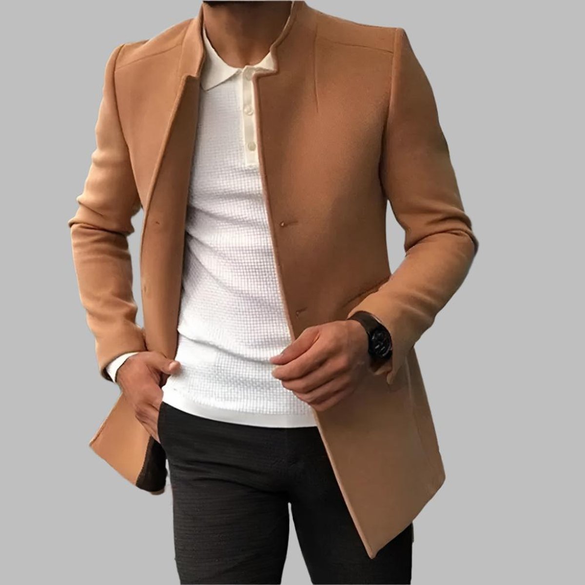 Men's Wool Jacket | Slim-Fit, Collarless, Open Front