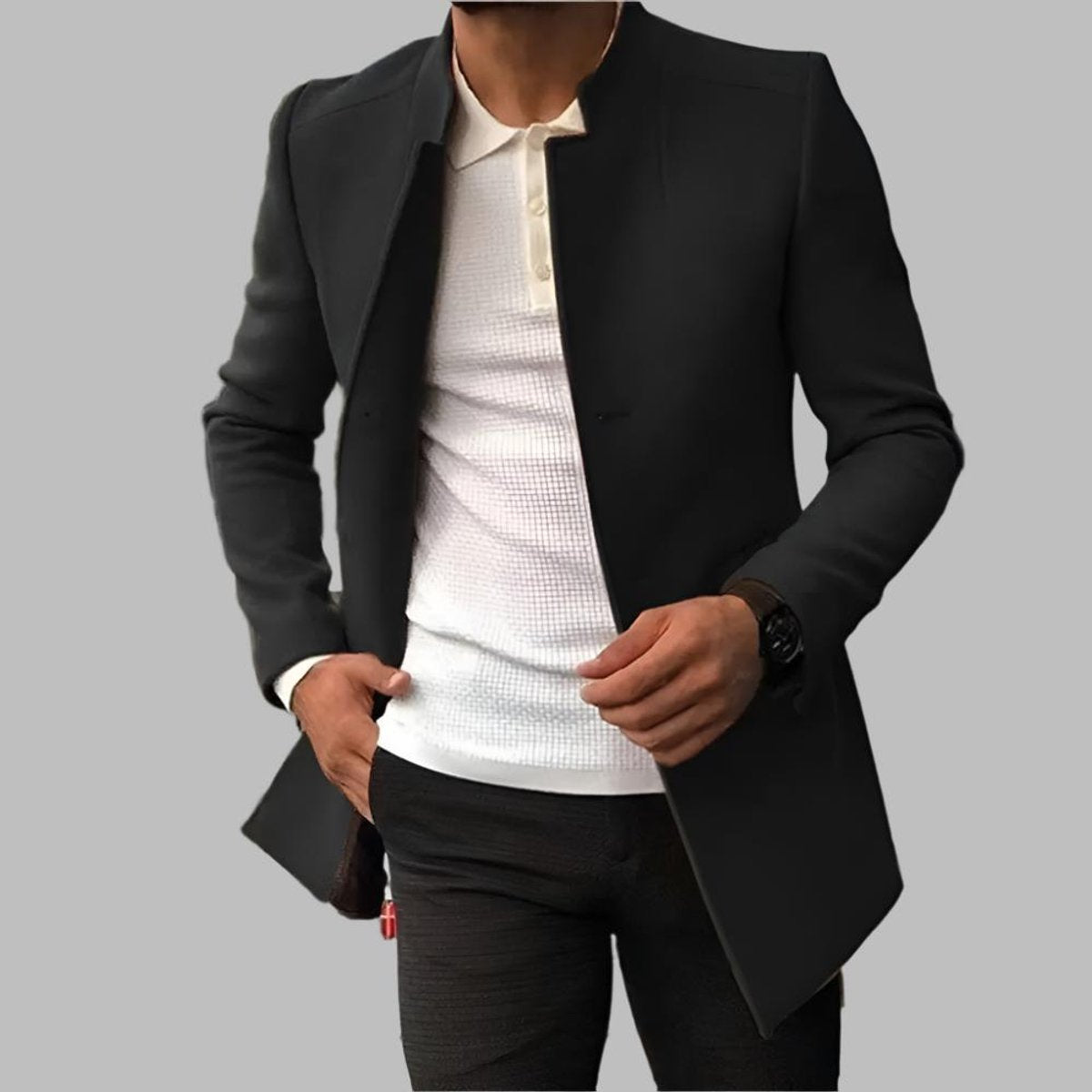Men's Wool Jacket | Slim-Fit, Collarless, Open Front