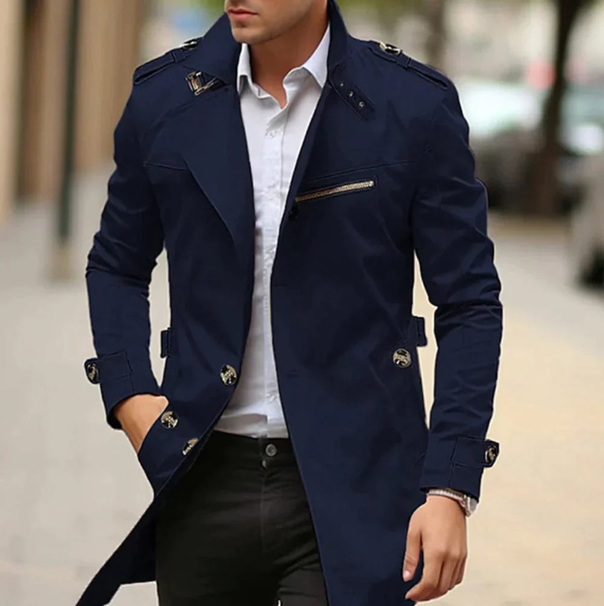 Men's Trench Jacket | Slim Fit, Long Sleeve | Double-Breasted