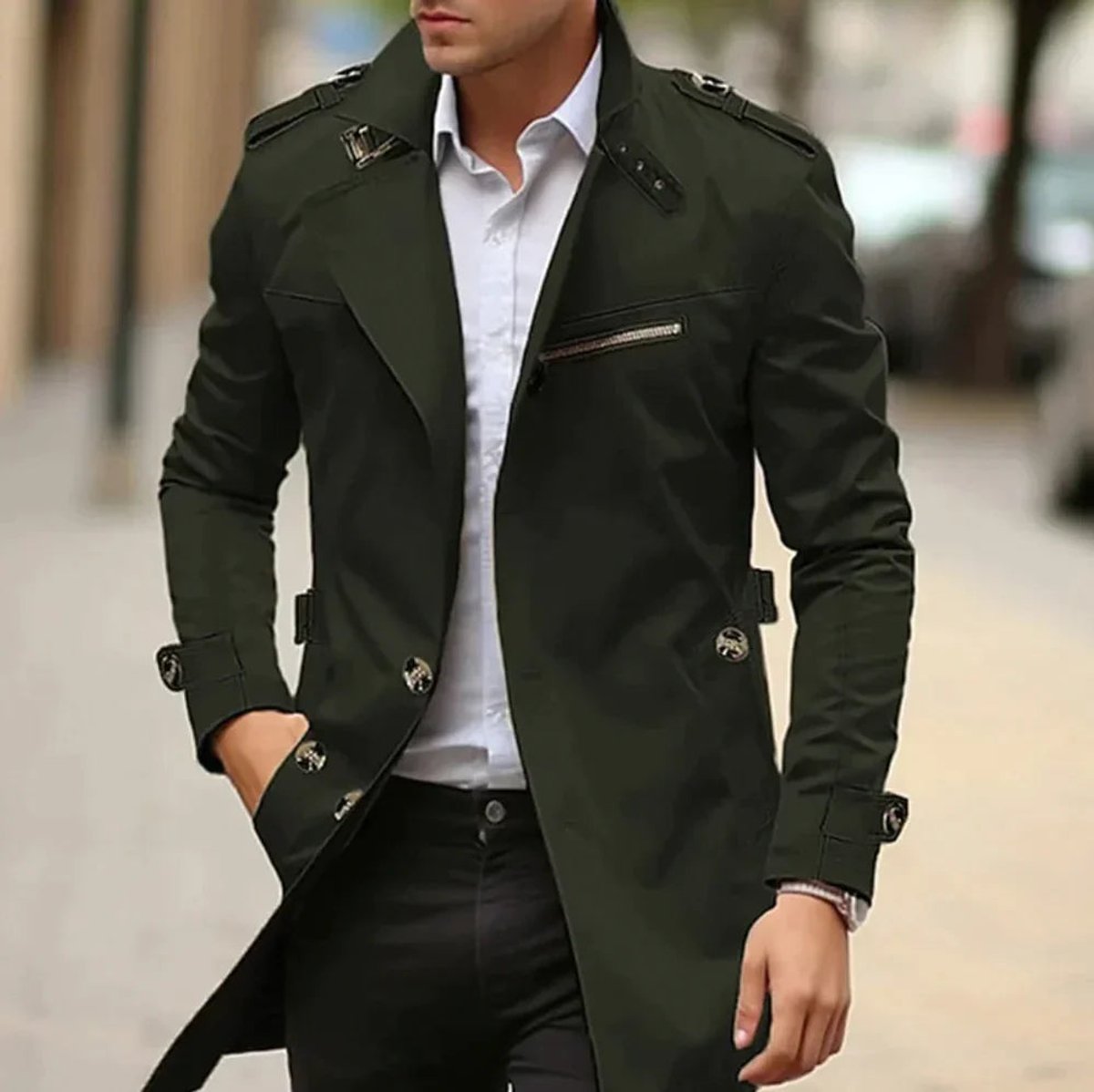 Men's Trench Jacket | Slim Fit, Long Sleeve | Double-Breasted