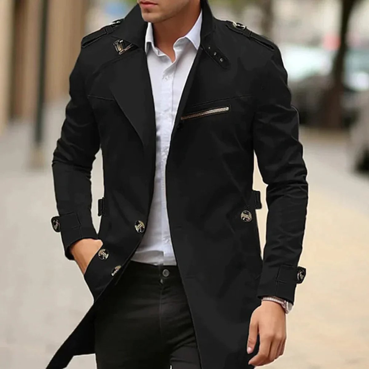 Men's Trench Jacket | Slim Fit, Long Sleeve | Double-Breasted