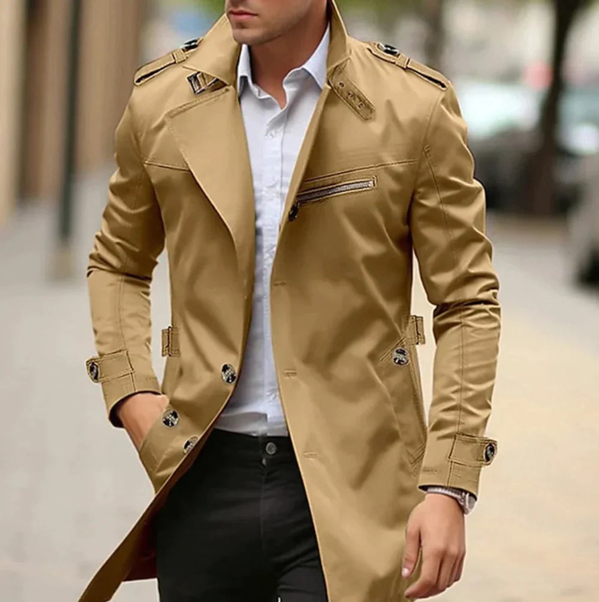 Men's Trench Jacket | Slim Fit, Long Sleeve | Double-Breasted