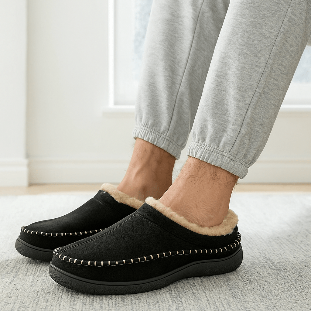 Men's Non-Slip Slippers - Warm - Wide Fit