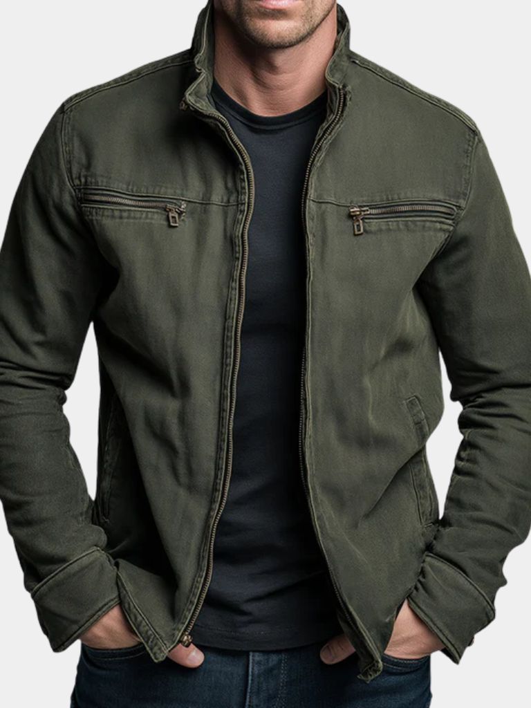 Men field jacket relaxed fit olive heritage styling with functional pockets