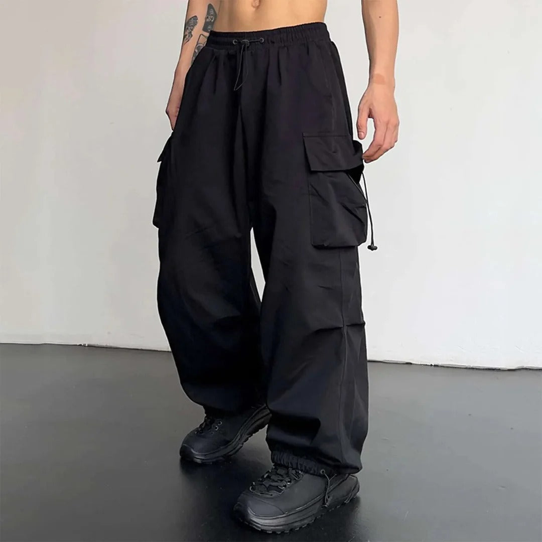 Men cargo pants multi pocket straight leg in neutral colours