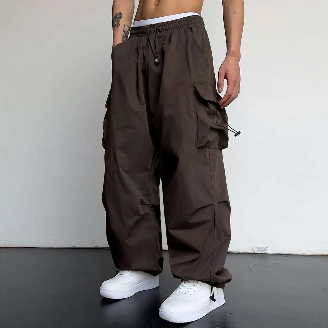 Men cargo pants multi pocket straight leg in neutral colours