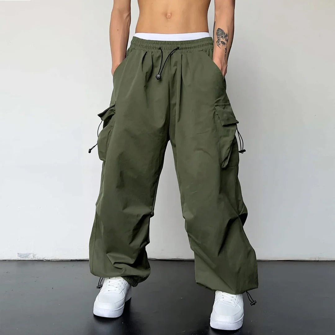 Men cargo pants multi pocket straight leg in neutral colours