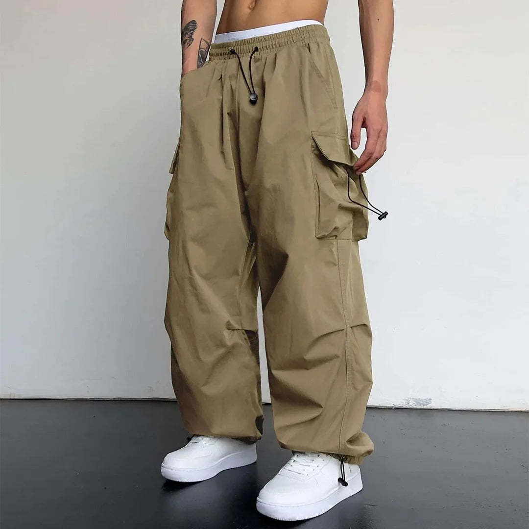 Men cargo pants multi pocket straight leg in neutral colours