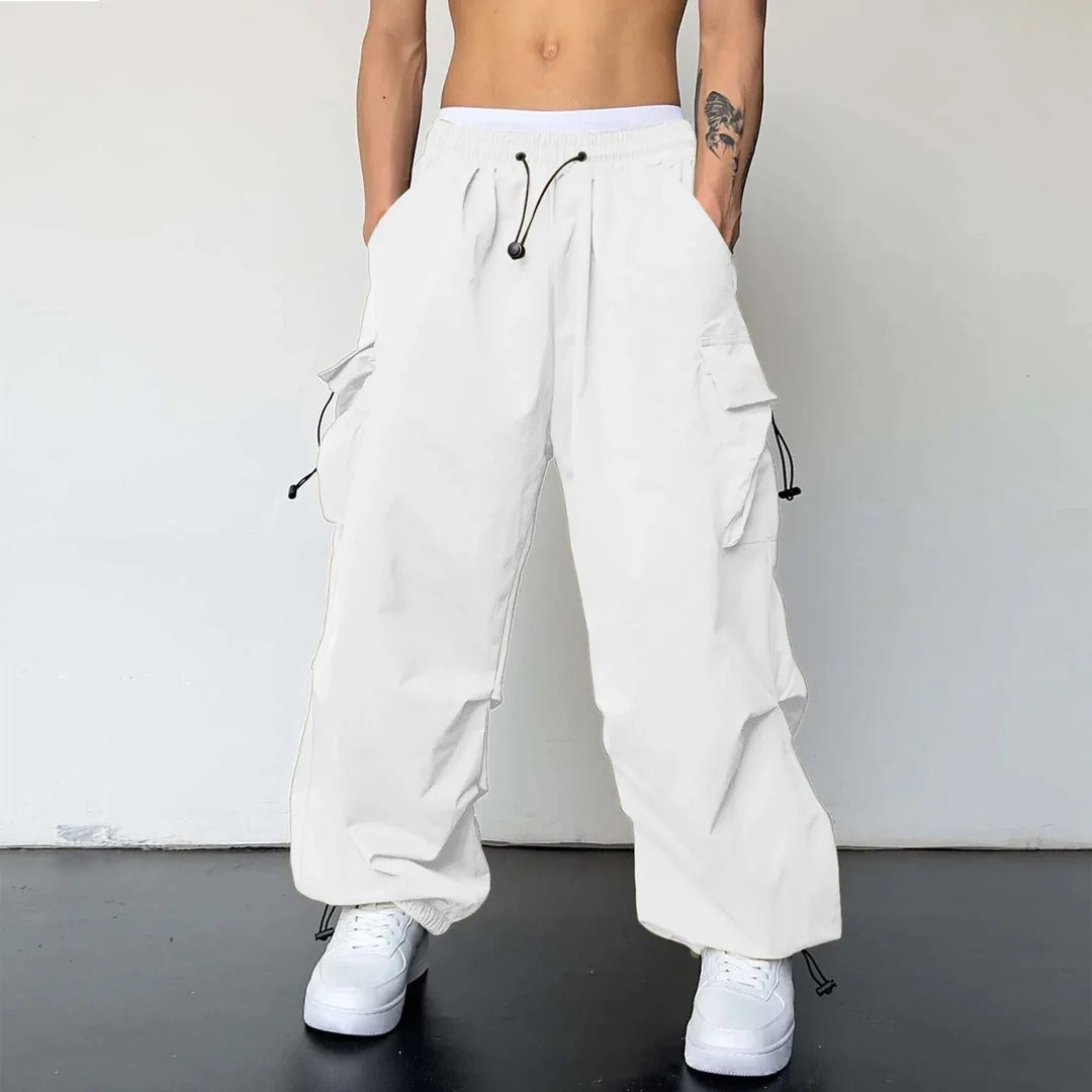 Men cargo pants multi pocket straight leg in neutral colours