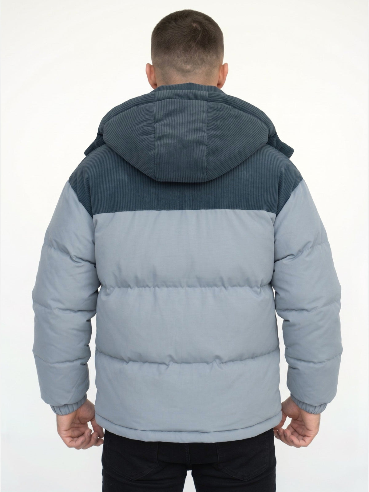 Men colour block puffer jacket hooded padded winter insulation