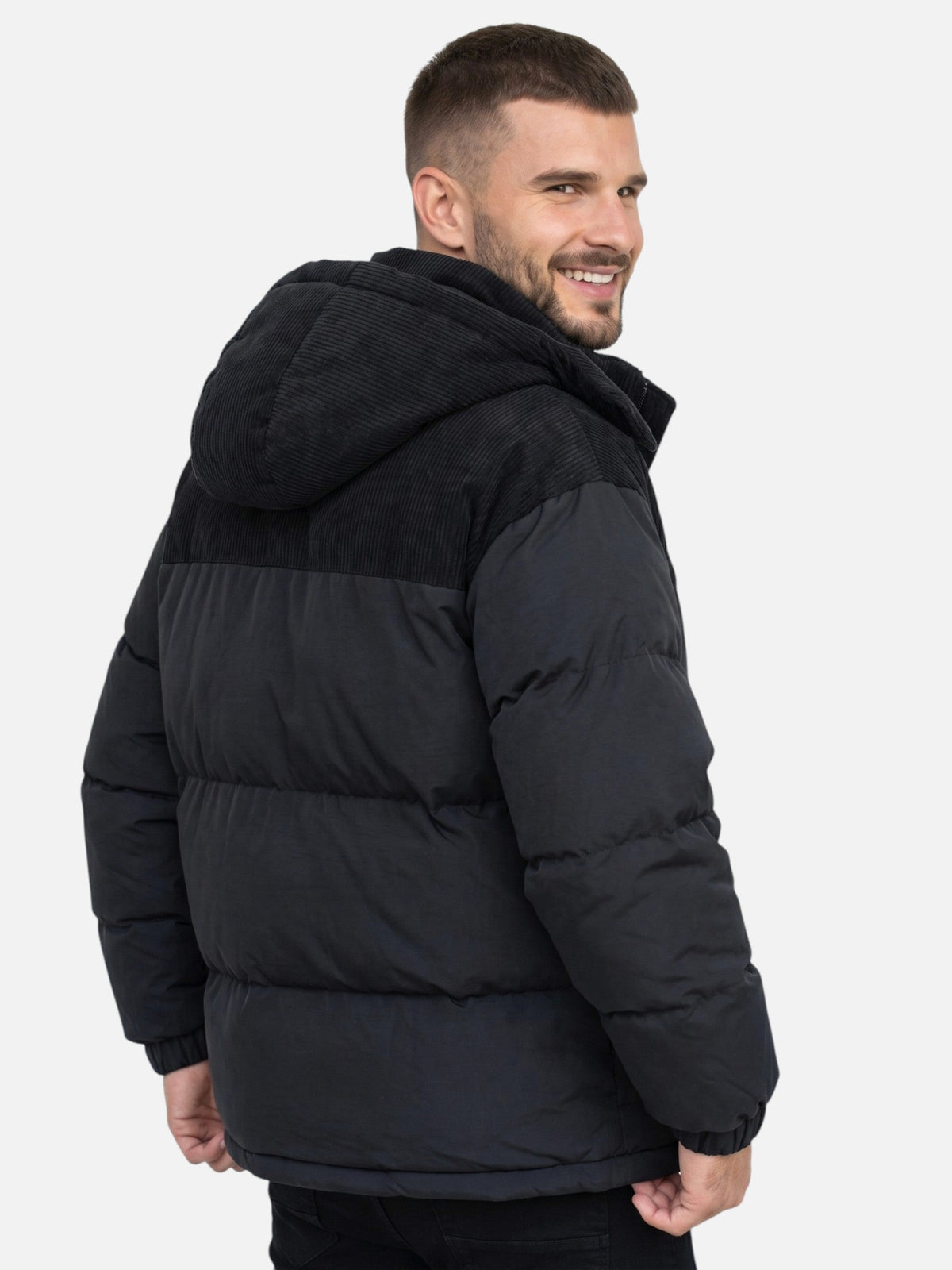 Men colour block puffer jacket hooded padded winter insulation