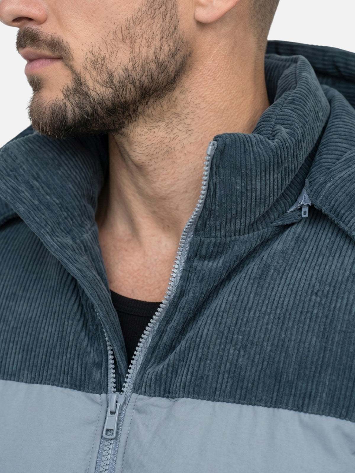 Men colour block puffer jacket hooded padded winter insulation