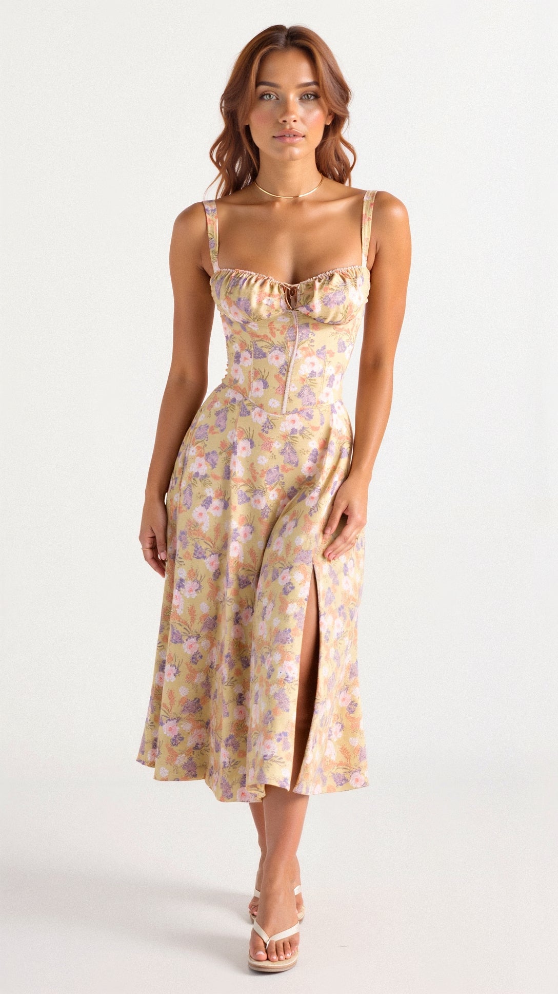 Evening Dress | Elegant, Floral | Flowing Midi Dress