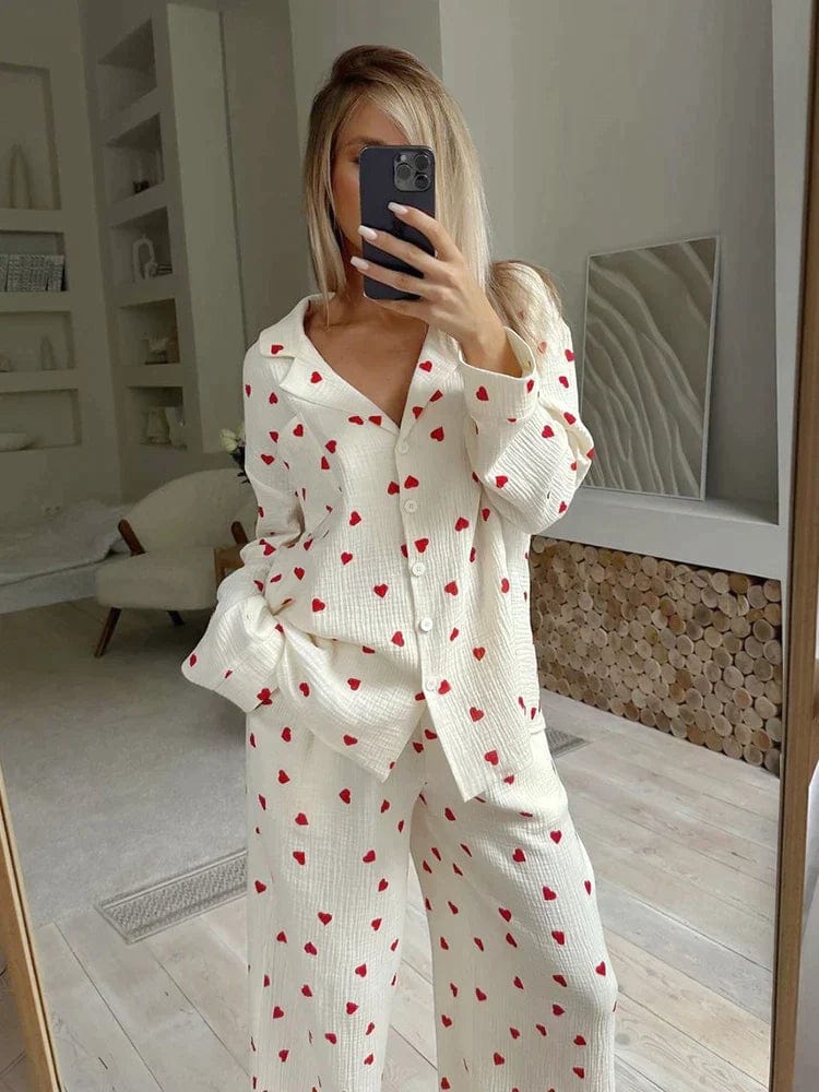 Pyjama set | Women, heart print | Soft comfy sleepwear