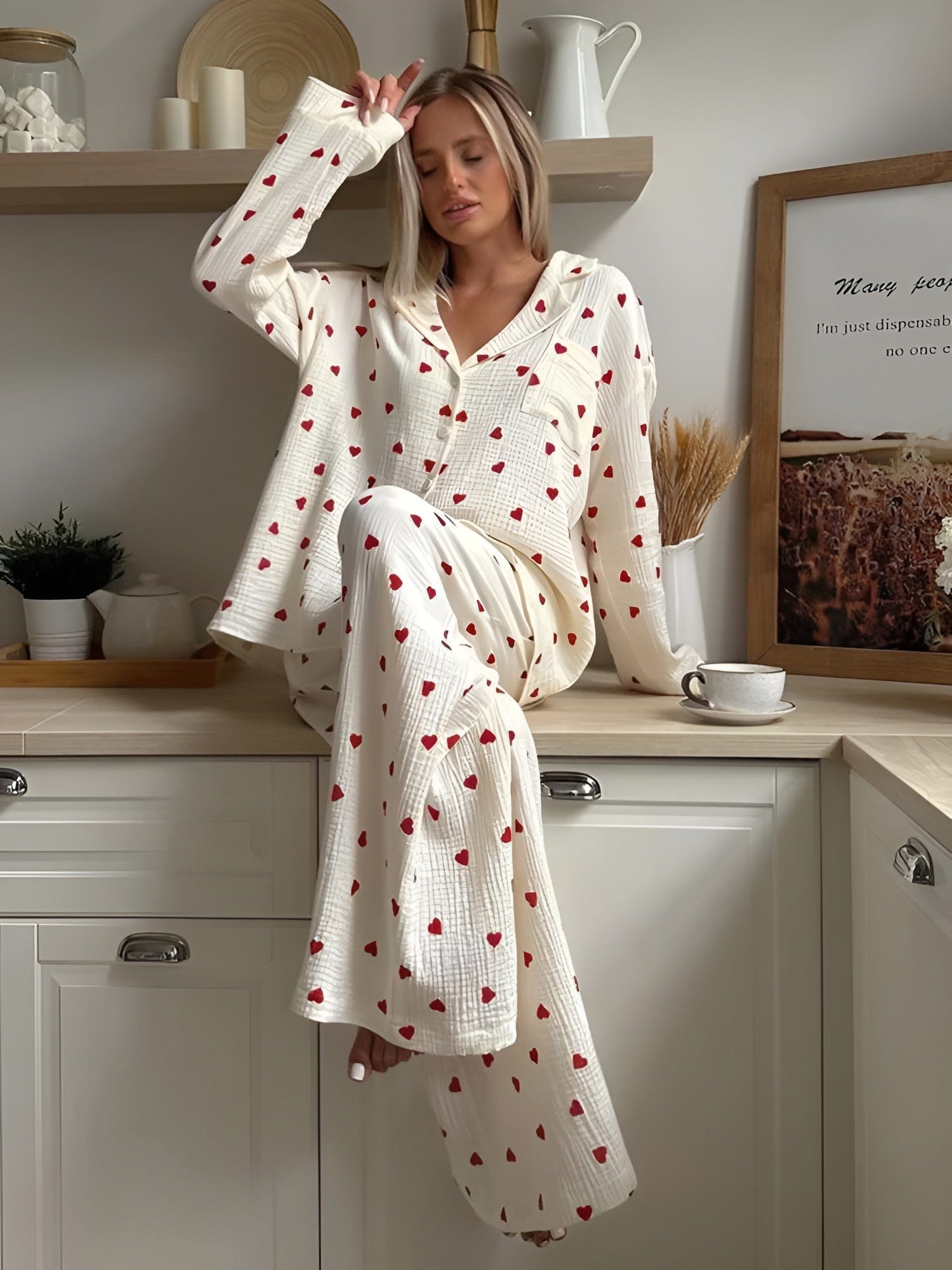 Pyjama set | Women, heart print | Soft comfy sleepwear