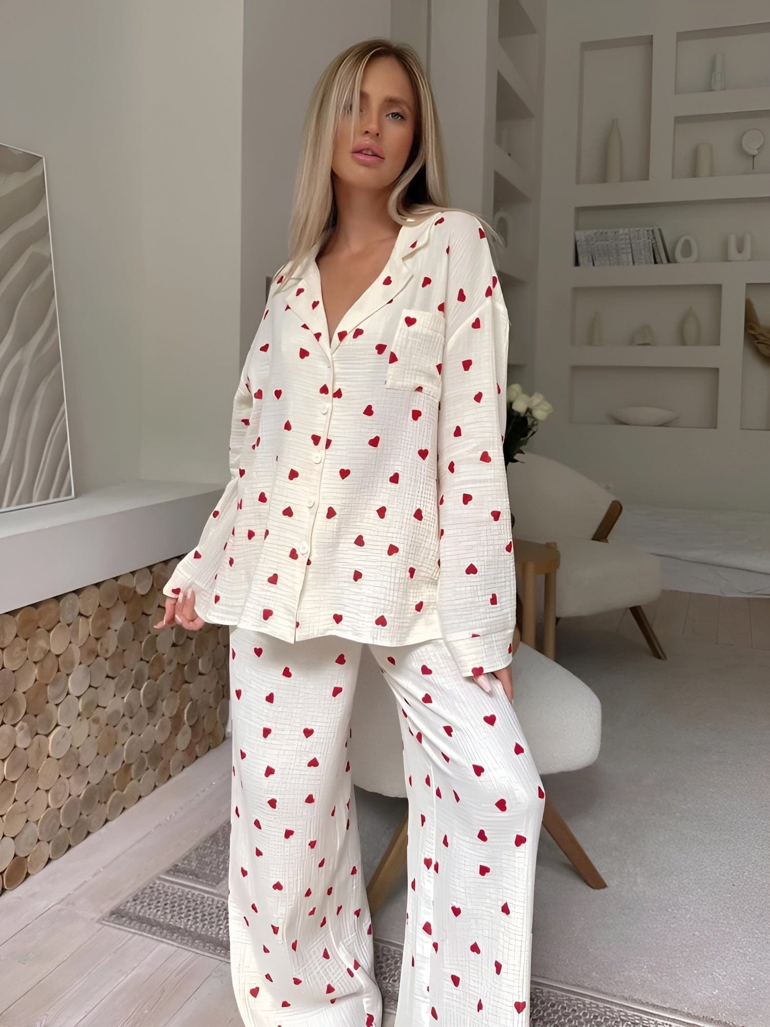 Pyjama set | Women, heart print | Soft comfy sleepwear