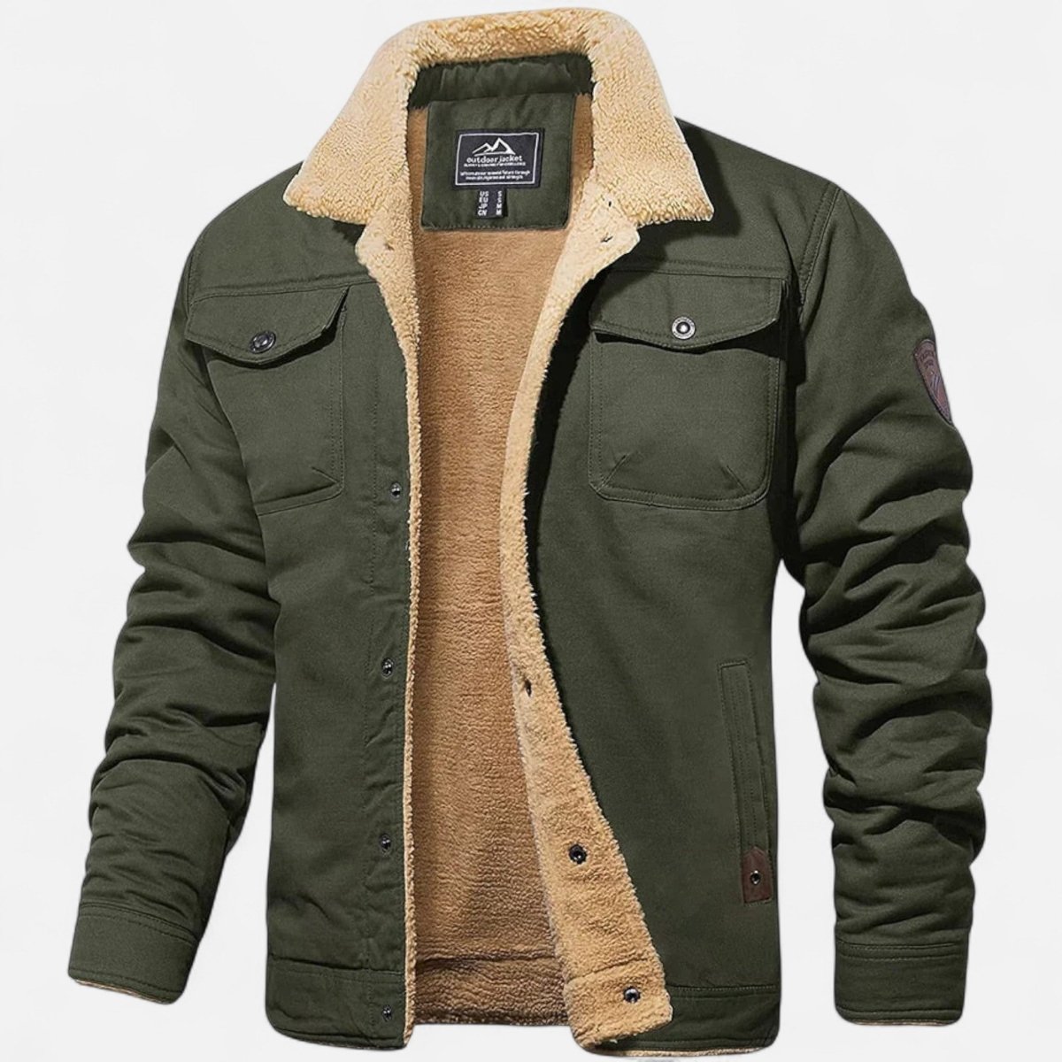 Sherpa bomber jacket for men with sherpa collar and chest pockets
